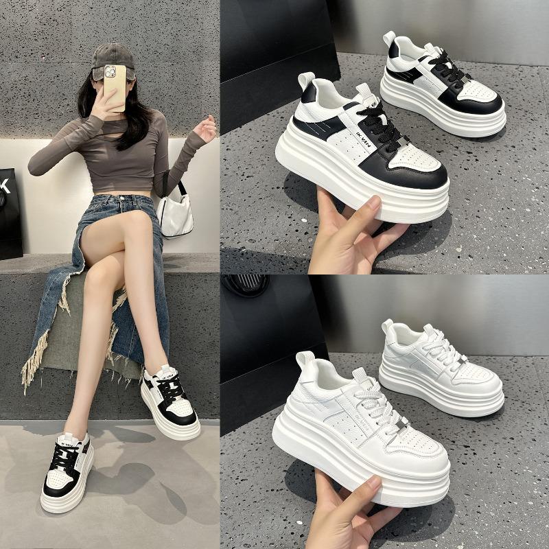 2570 Women's New Autumn Leather Thick-soled Inner Height Increase Versatile Sports and Leisure White Shoes