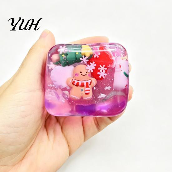 Soft Squeezable Maltose Cube Christmas Stress Relief Toy with Internal Dolls, Transparent Stocking Stuffers for Kids Sensory Fidget Toy, Portable