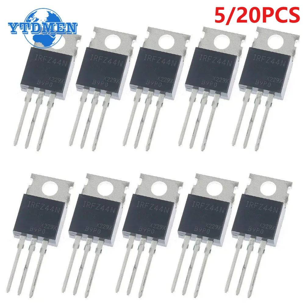 5PCS IRFZ44N Mosfet IRFZ44 N-Channel Power MOSFET Transistor 49A 55V 3-Pin TO-220 Transistors Kit