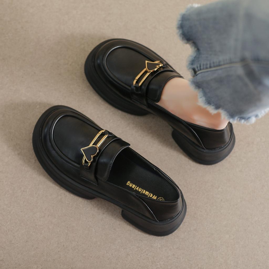 Weiwei Girl 158-2 Platform Loafers Women's Retro One-pedal Small Leather Shoes Small College Style Single Shoes Women