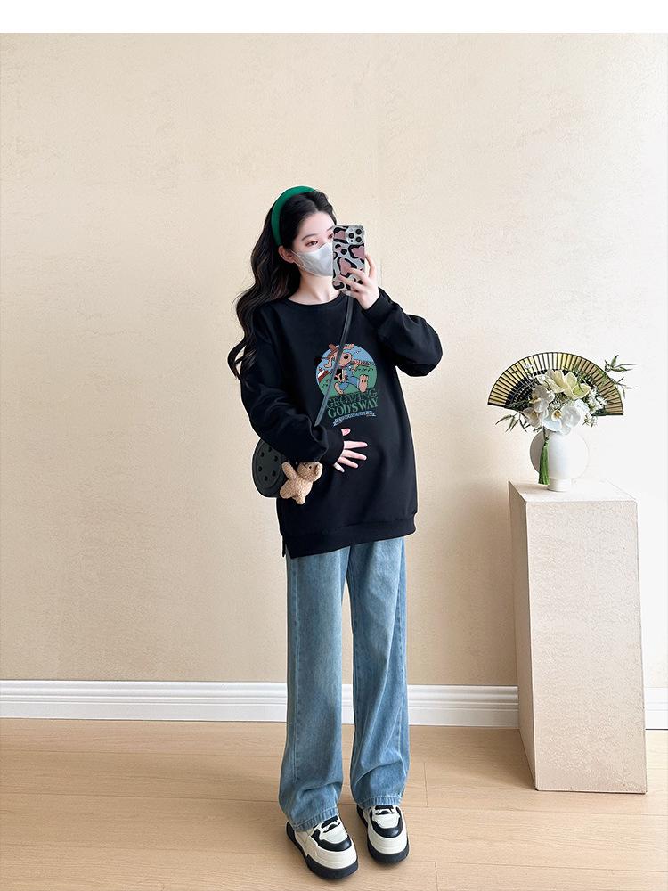 Мода для беременных Осень/Зима 2025 Свитшот с закрывающим живот и джинсы, комплект из двух предметов