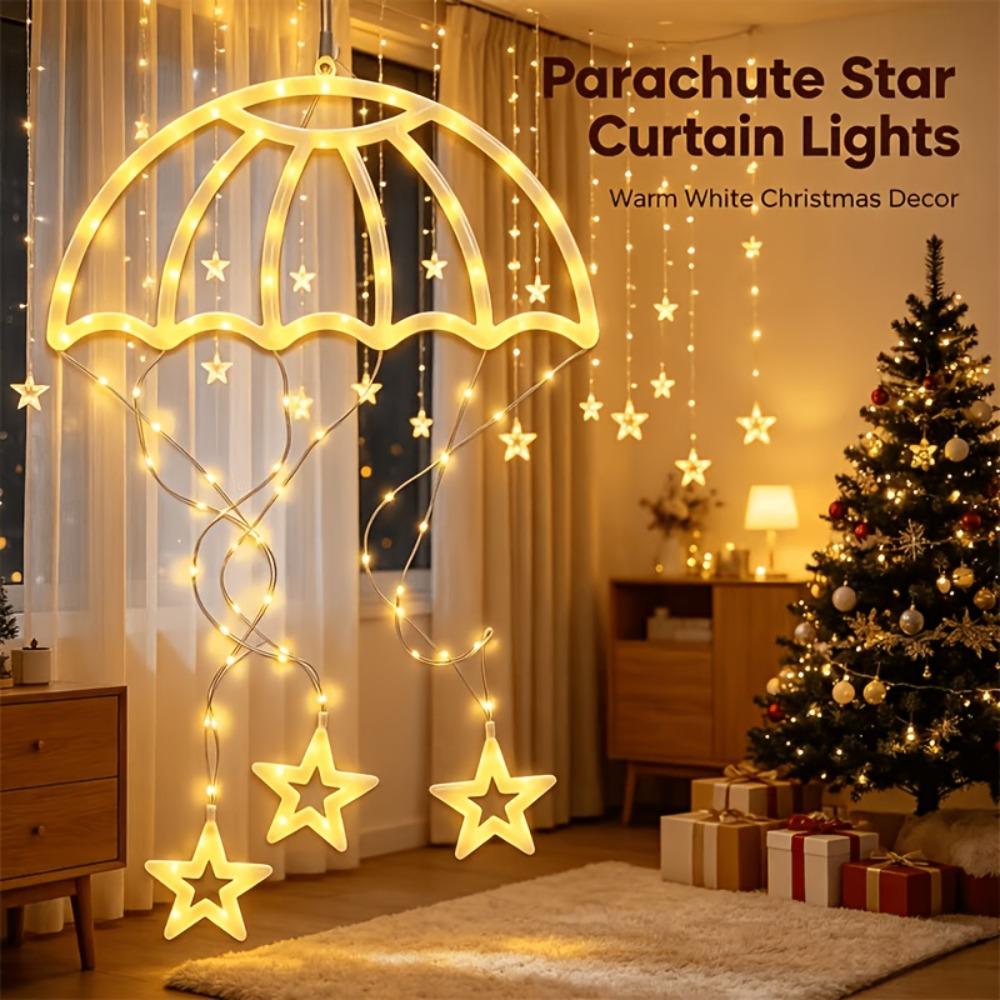 Warm/Colorful Light Parachute Star Lantern Pink Heart Festival Decorative Lights Exterior Wall
