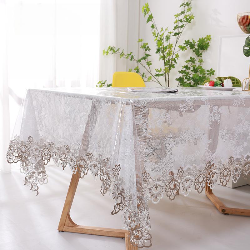 Прозрачная мягкая стеклянная скатерть Водонепроницаемый маслостойкий мягкий ПВХ коврик для стола, свисающий вниз Кружевная вышитая квадратная скатерть
