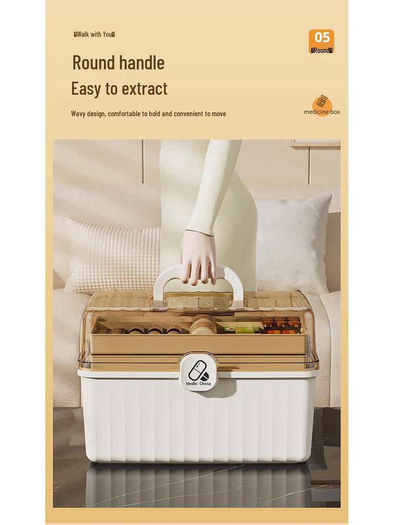 Портативный многослойный ящик для лекарств - Большая вместимость для хранения аптечки первой помощи для домашнего использования