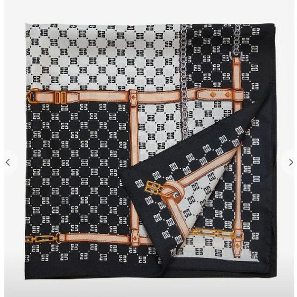 Daks Black Dd Chain Pattern Silk Square Scarf Dcsc1f021bk