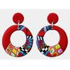 [R6442] - Artisanal Earrings 'Columbine & Harlequin' Multicolored Red - 40x30 Mm