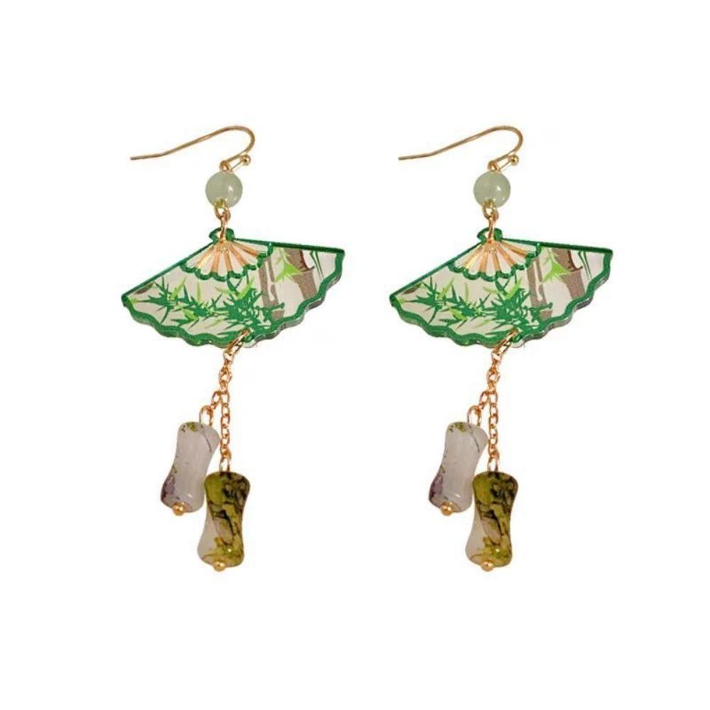 Leaf Fan Shaped Drop Earrings Tassel Exaggerated Long Earrings Chinese Style Earrings  Party