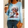 Women's T-shirt 3D Cartoon Character Grandma Print Fashionable Long-sleeved Round Neck Regular Top Holiday Spring and Autumn