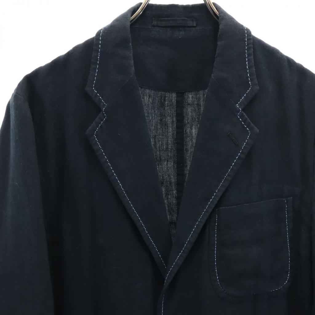 ISSEY MIYAKE Льняной приталенный жакет с длинным рукавом 1 темно-синий мужской б/у