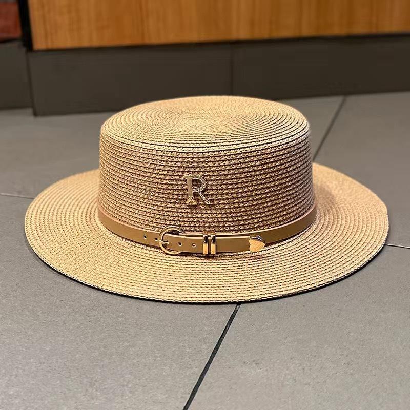 Стильная белая соломенная шляпа с плоским верхом от солнца - козырьки для женщин с широкими полями для защиты от солнца на открытом воздухе и модного лета