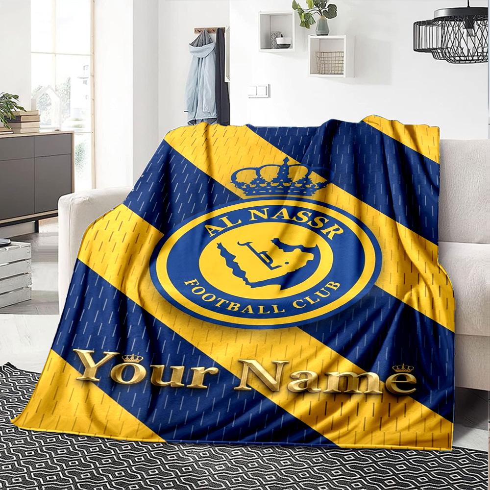 Name Custom Al-Nassr Print Flannel Blanket High Quality Warm Comfortable Cover for All Seasons Perfect for Gifts Home Decor