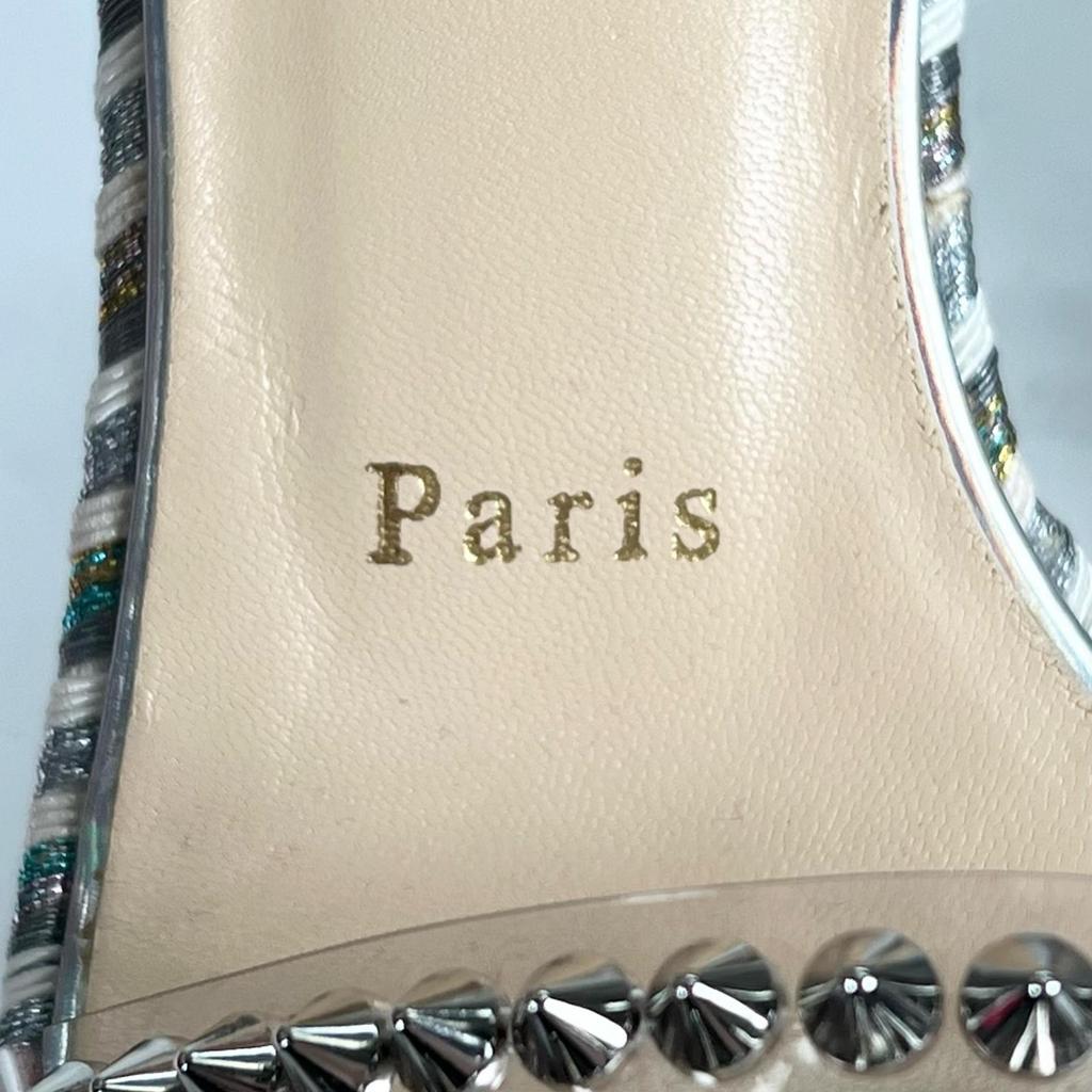 Безупречные босоножки Christian Louboutin на танкетке со шипами Серебристо-бежевые 35 Б/у