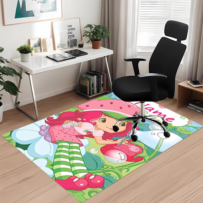 Custom Name Strawberry Shortcake Printed Carpet, for Office Chair Living Room Bedroom Kitchen Room Decor Gifts.