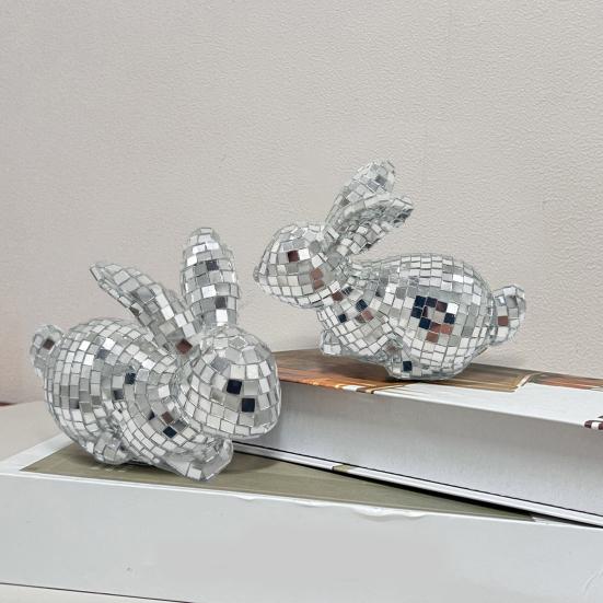 Mirror Disco Ball Rabbit Ball Sitting Easter Wedding Party Bunny Figurine Figurine Mirror Home Office Desktop