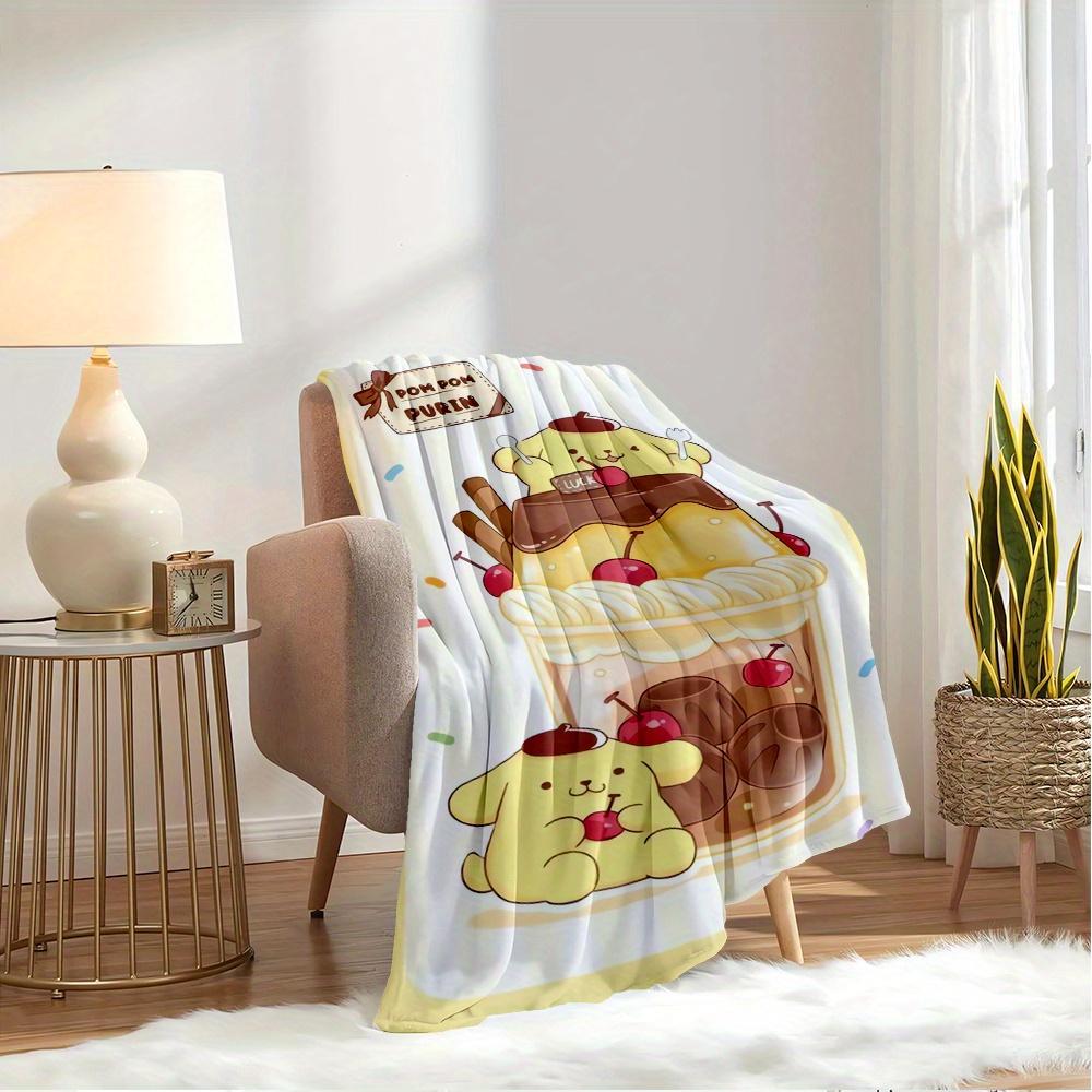 1pc Flannel Pom Pom Purin, Dessert, CuteThrow Blanket, Cartoon Truck Pattern Printed Blanket, Warm Cozy Soft Blanket For Couch Bed Sofa Car