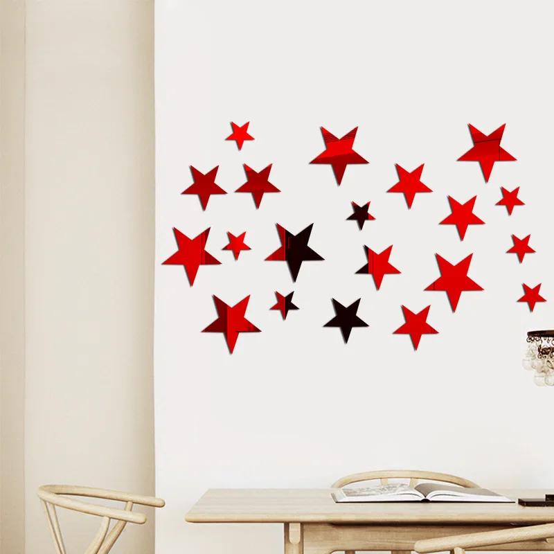 Star Mirror Wall Sticker Large Medium and Small 20pcs Combination Acrylic Mirror Wall Sticker Home Living Room Wall Decorations