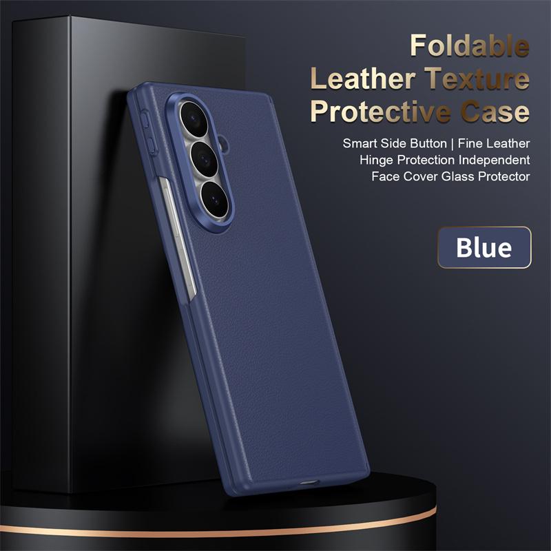 Роскошный умный чехол из гладкой кожи для Samsung Galaxy Z Fold 7 6 5 4 360 Полная защита Шарнир Экран Стекло Ударопрочная накладка
