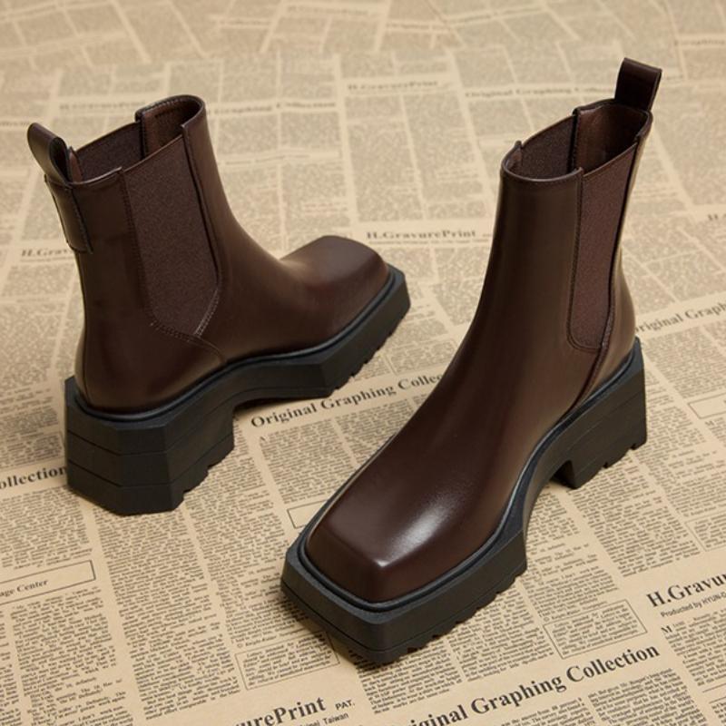 Осень Зима Винтажные Сапоги до колена на толстом каблуке Женские Модные туфли с квадратным носком Женские Панк Короткие ботильоны De Muje