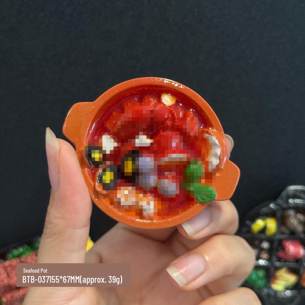 3D Chinese Style Food Magnet: Lobster & Noodles Hot Pot with Mantis Shrimp Sticker