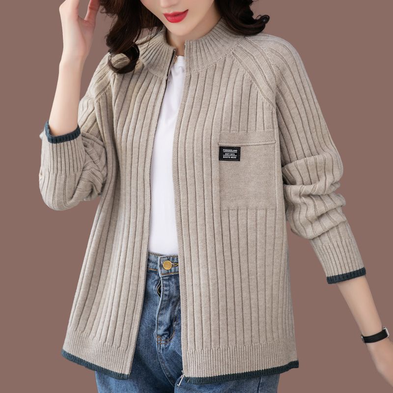 Woman's Warm Knit Zipper Cardigan Plus Size Casual Cardigan Multicolor Knit Jacket Top