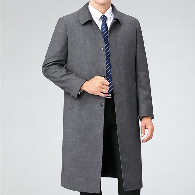 Высококачественная ветровка для мужчин среднего возраста, деловое длинное пальто для весны и осени, повседневное шерстяное тонкое пальто с отворотом для папы