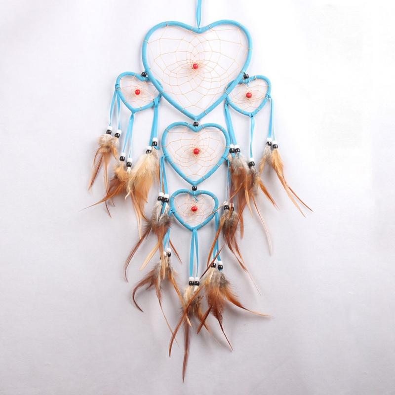 Heart Dream Catcher With Feathers Wall Car Room Hanging Decoration Ornament Craft MIT