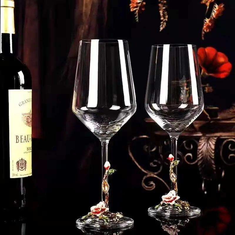 Enamel Crystal Glass Red Wine Cup Champagne Wine Glasses Luxury Glass Cups Wineglass Vintage Drinking Goblet Set Whiskey Barware