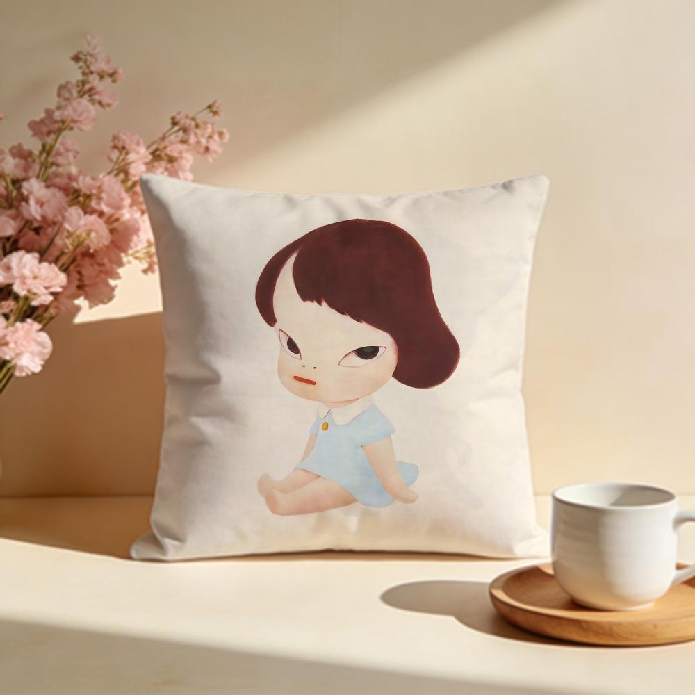 Stylish YYoshitomo Naraes Cushion Cover Stylish Washable Pillow Cover Ideal for Couch Bedroom Car Decoration
