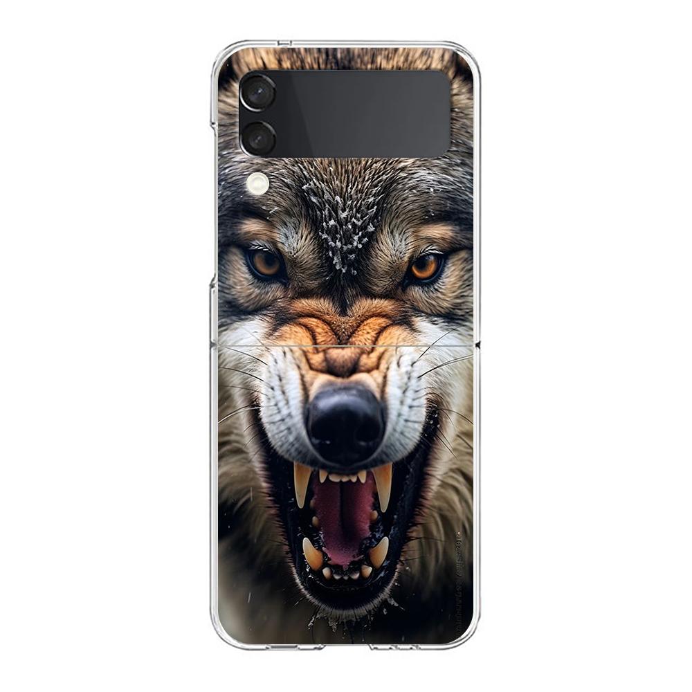 Phone Case For Samsung Galaxy Z Flip 3 4 5 Hard Folding Clear PC Bumper The Wolf For Samsung Z Flip 6 Back Cover