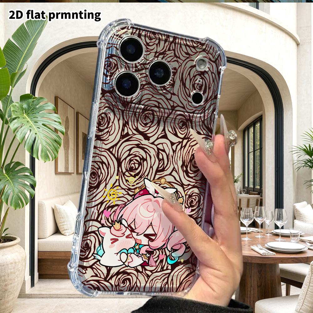 Чехол для телефона: 2D плоский дизайн, подходит для iPhone 18 17 16 15 14 13 Pro, прозрачный с защитой углов, девушка с розовыми волосами, Рождество и Хэллоуин g