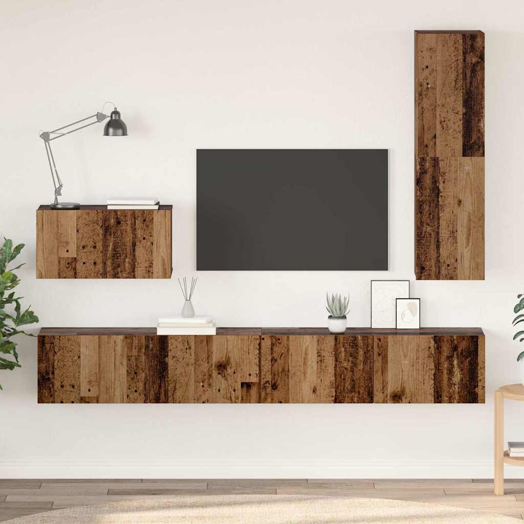 Wall Mounted TV Cabinet 4 pcs Reclaimed Wood Particleboard