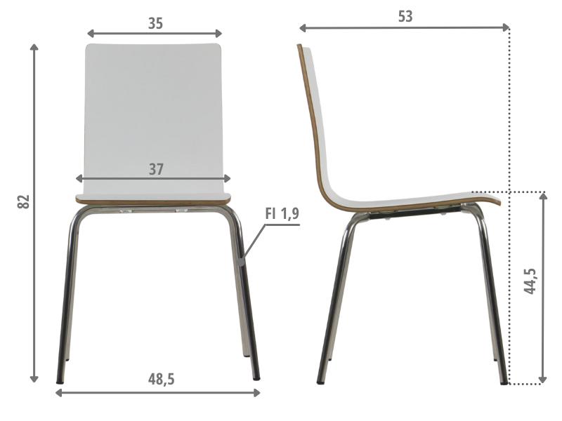 White plywood chair with stainless steel frame. Model WERDI B