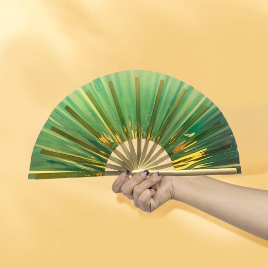Блестящий ручной веер для женщин в китайском японском стиле, летний складной веер для фестиваля, вечеринки, клуба, танцев, фотографический реквизит