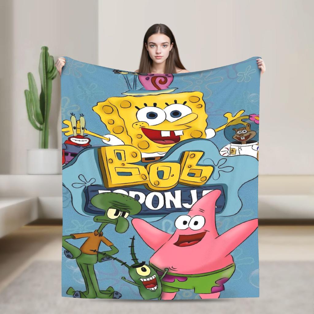 SpongeBob SquarePants Cartoon Blankets Squidward Flannel Funny Breathable Throw Blanket for Chair Covering Sofa Textile Decor