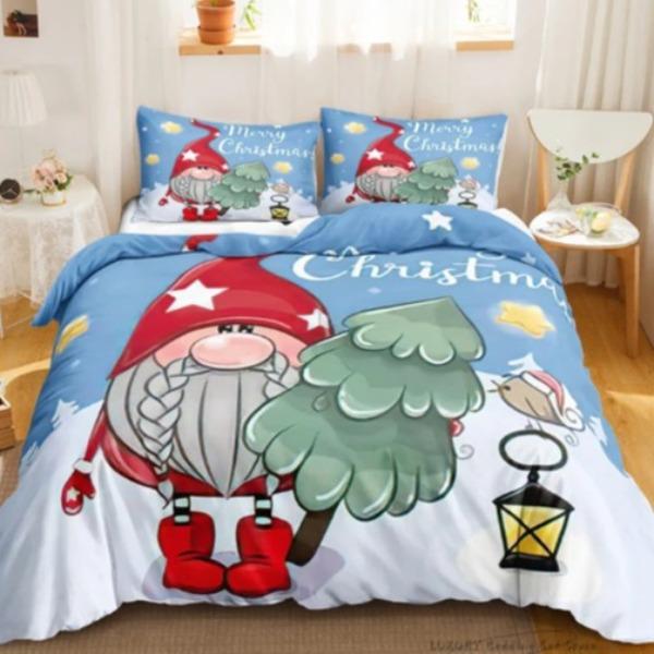 Santa Claus Bed Three-Piece Set, Digital Print Quilt Cover Sheet Set