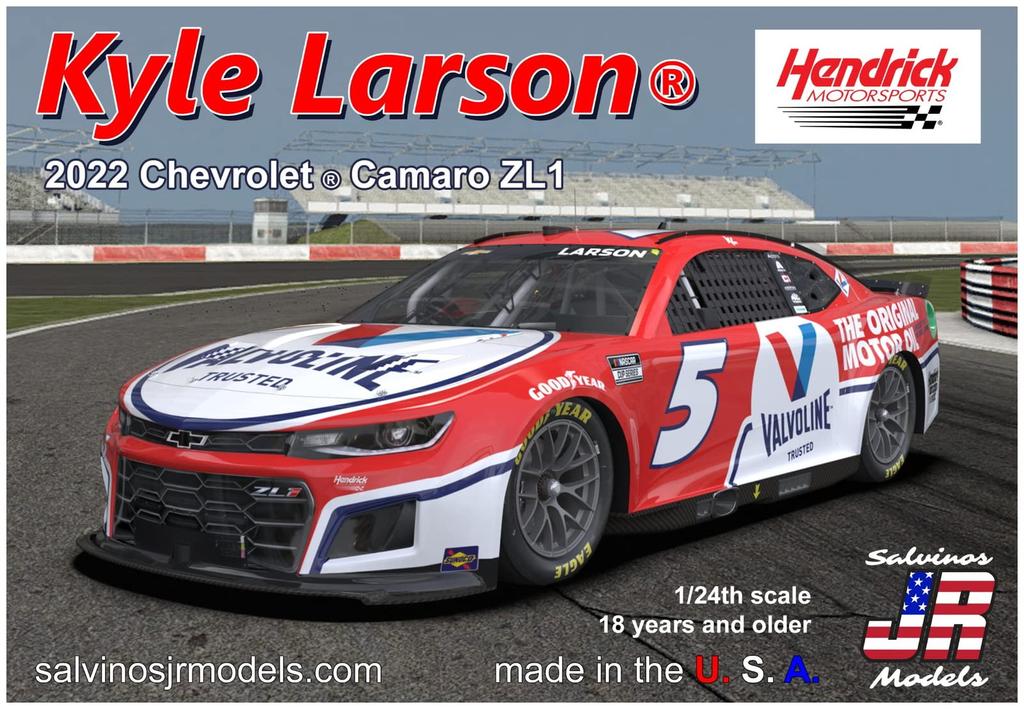 Salvinos Model NASCAR 2022 Camaro ZL1 Hendrick Motorsports Kyle Larson Valvoline Пластиковая модель SJMHMC2022KLV Molding Color JR 1/24