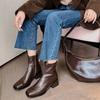 Женские ботинки Мартин на осень и зиму, однотонные кожаные, большого размера, женские ботинки, универсальные, на квадратном каблуке, кожаные ботинки, новые полусапоги из коровьей кожи, женские