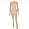 Womens Sexy Slim Fit Long Sleeve Round Neck Jumpsuit Zip Up Streetwear