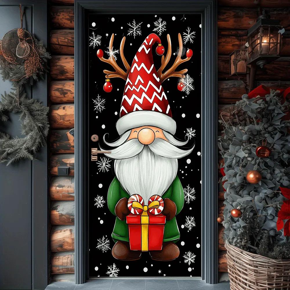 Banner De Decoración 180 × 90cm Gnomo Navidad Para Puerta