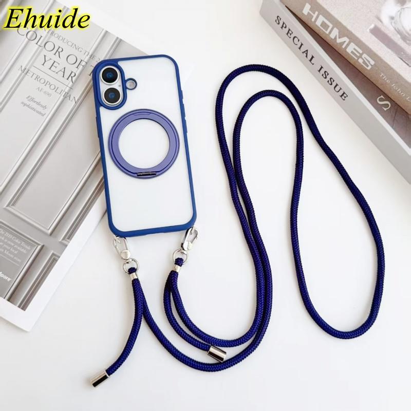 Invisible Hook Magnetic Strap Case For iPhone 17 Pro Max 17Pro Air 17Air 360 Rotating Stand Holder Crossbody Lanyard Clear Cover