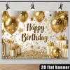 2D plane golden luxurious birthday-themed background fabric with "Happy Birthday" golden artistic text