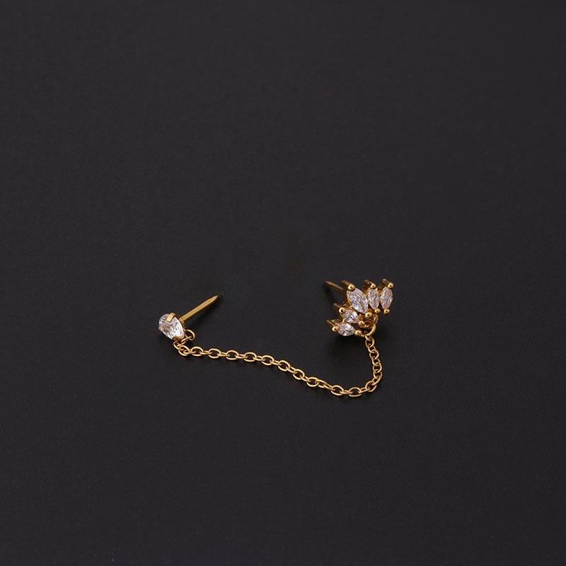 4PC Flower Chain Stud Earring For Women Fashion Tragus Huggie Hoop Earrings Set Cartilage Lobe Piercing Orelha Helix Jewelry Lot