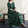 2024 Plus Size Spring Dress Women Printing Bohemian Casual Dress Floral Print Dress Loose Beach Casual Dresses O-Neck Green Female