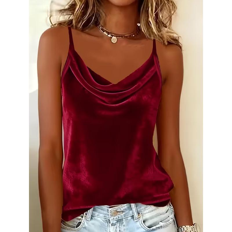 QICED Women's Fashion Casual Solid Color Print Sleeveless V-Neck Blouses & Shirts