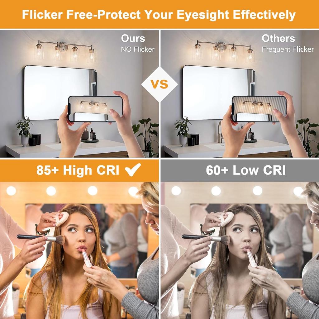 hansang 8 Pack G25 LED Edison Globe Light Bulbs, 3000K Soft White, E26 Base Round Light Bulbs for Bathroom Vanity, 6W 60W Incandescent Equivalent,