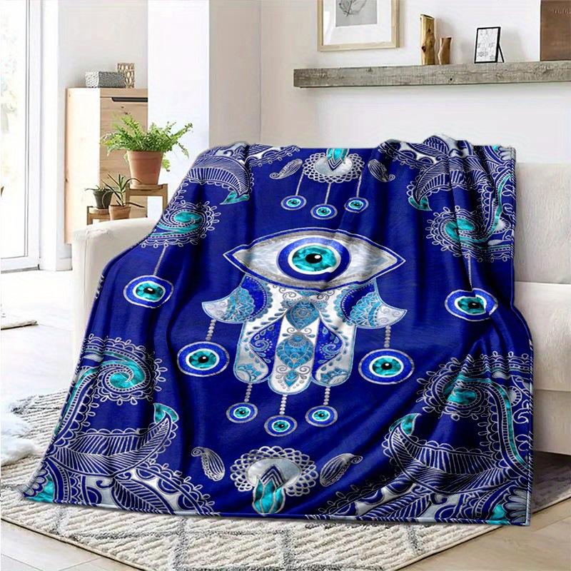 Evil Eye pattern digital-printed polyester Bedroom velvet flannel cover blanket Fleece soft sofa cover blankets for beds