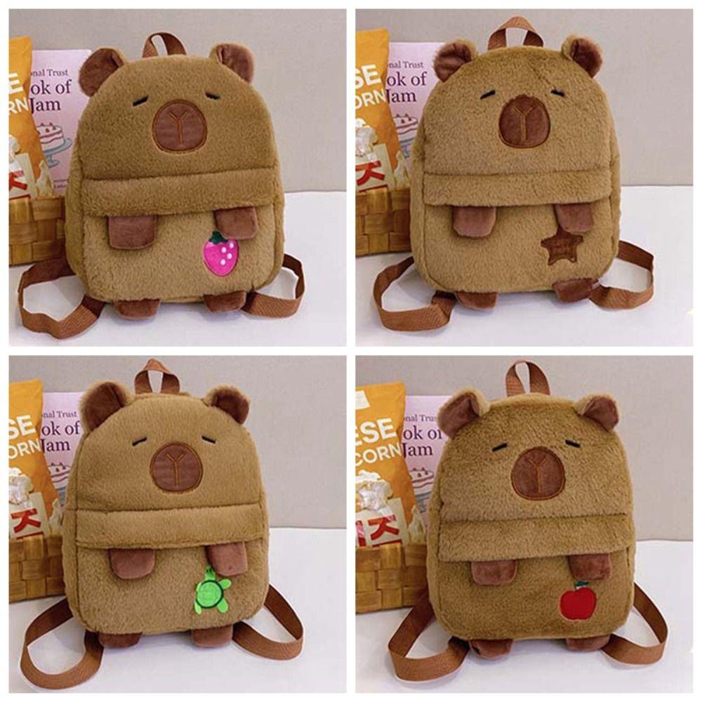 Embroidered Capybara Plush Backpack Cute Large Capacity School Bag Cartoon Animal Daypack Gifts