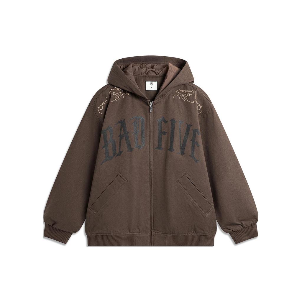 Li Ning Badfive Letter Print Loose Hoodie Jacket Men Jacket Slate-Brown AJMT315-1