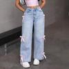 Women's Wide Leg Jeans with Bow Tie Decoration High Waisted Straight Leg