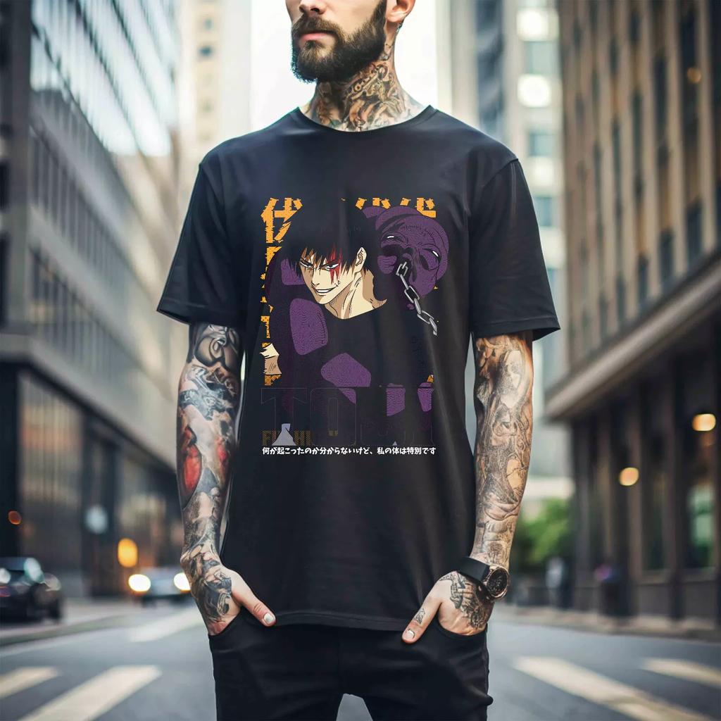 100% Cotton TOPS UNISEX TEES MENS WOMENS Fushiguro Toji T-shirt Jujutsu Kaisen Best Anime Horror Black Shirt 010
